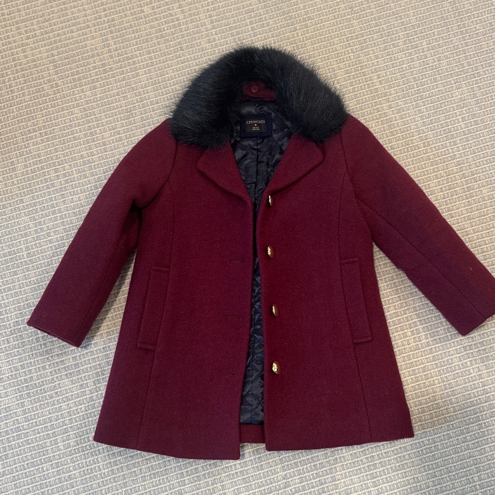 Girls Crewcuts Pea Coat with Black Faux Fur Collar